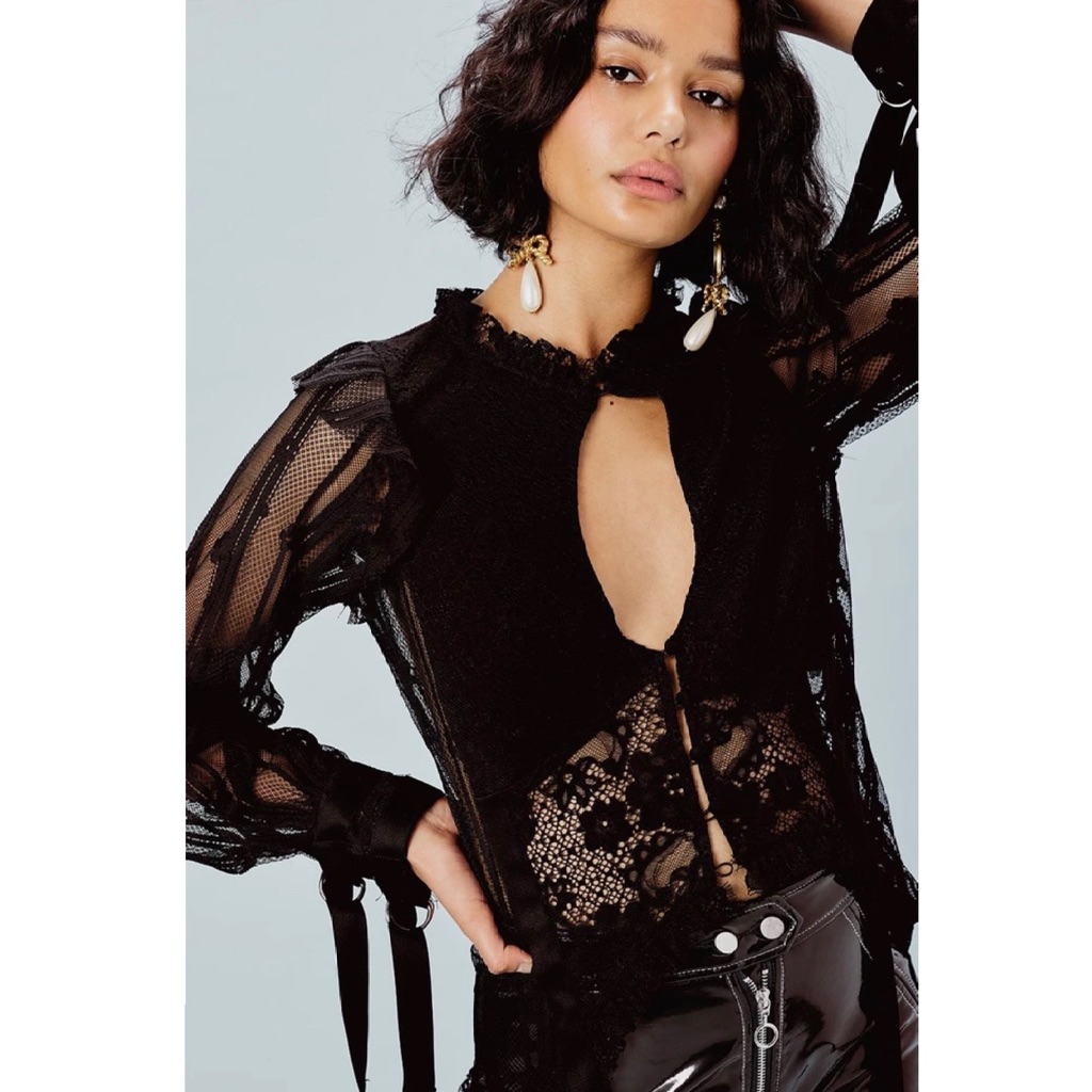 For Love & Lemons Black Lace Abigail Top Size S